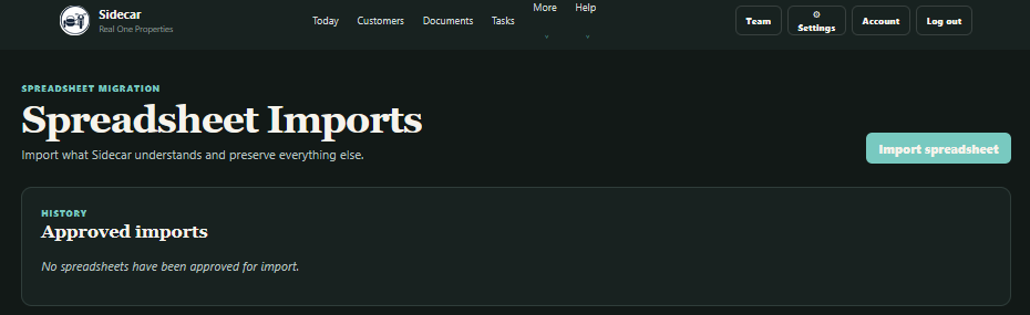 Sidecar Spreadsheet Import tool.